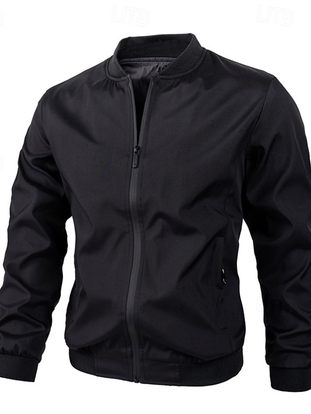  Miesten Bombertakki Siirtymätakki Bile Tuulitakki Tasku 봄 & Syksy Tavallinen Klassinen Stand-kaula-aukko Normaali Musta Tumman sininen Harmaa Jackets