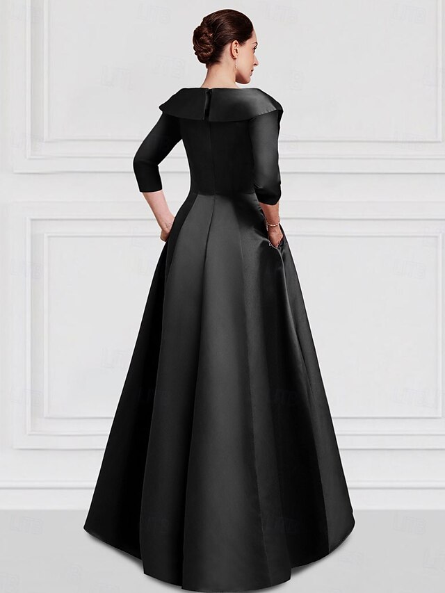 Schwarzes langes Partykleid in A-Linie mit langen Ärmeln