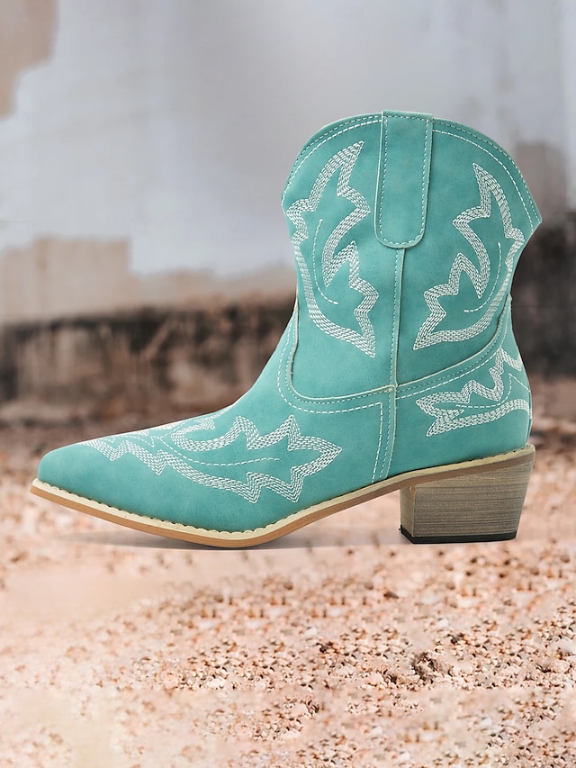  Dam Stövlar Cowboystövlar Utomhus Semester Dagligen Ankelstövlar Broderad Platt klack Rundtå bohemliv Semester Vintage Imitationsläder Elastiskt band Svart Röd Grön
