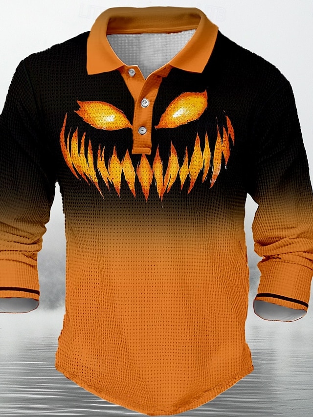  Halloween Irvistys Kauhu Miesten Vohveli poolopaita Poolopaita Pitkähihainen Juhlat / Ilta Kevät Syksy Talvi nappi Kaulus Oranssi Mikrojoustava Polyesteri