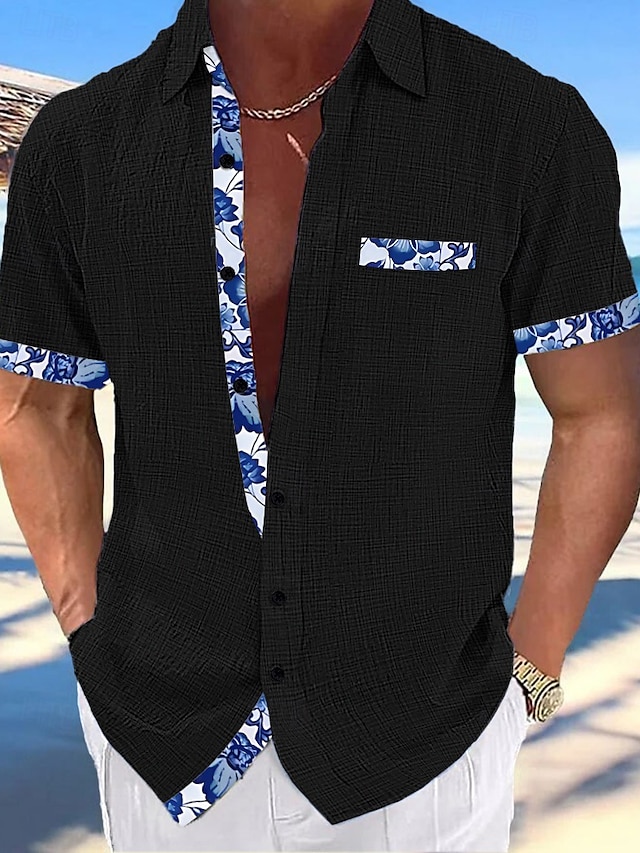  Homme Chemise Chemise Lin Chemisette Chemise d'été Tenues de plage Chemise boutonnée Plein Vacances Curise Noir Blanche Rose Claire bleu marine Manche Courte Col Eté Printemps Vêtement Tenue