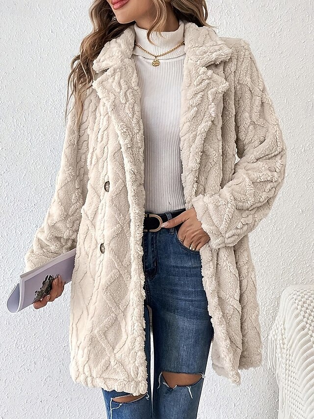 Women's Casual Jacket Warm Comfortable Adjustable Fashion Solid Color Daily Open Front Regular Turndown Regular Fit Long Sleeve Outerwear Beige Spring Fall 5