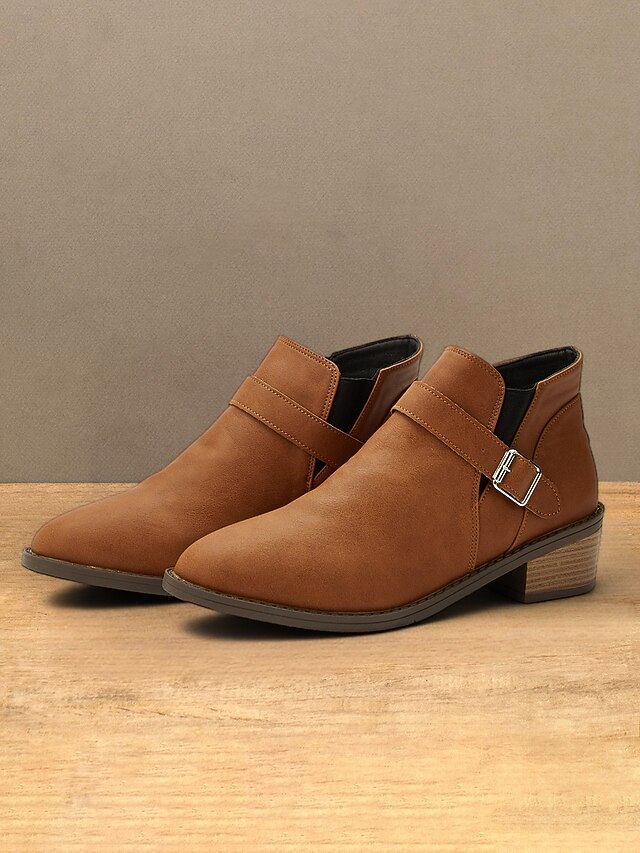 Women's Brown Faux Leather Ankle Boots with Buckle Detail in Western Style for Casual and Everyday Wear 6