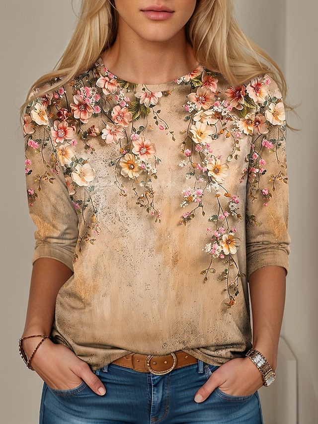  Tunică pentru femei T-Shirt Modă Casual Print Manșon Lung Bluze Regulate Guler Rotund Zilnic Galben Roz Albastru Primăvară Toamnă