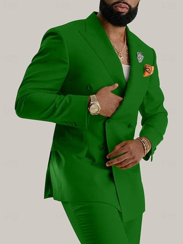  Mænds Bryllup Bal Jakkesæt Toppet revers Spidsrevers Gul Rød Daglig Forretning Ensfarvet Plus størrelse 2 dele sæt Dobbeltradet seks knapper