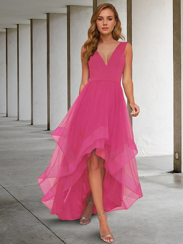 A-Line Cocktail Dresses Open Back Dress Formal Graduation Tea Length Sleeveless V Neck