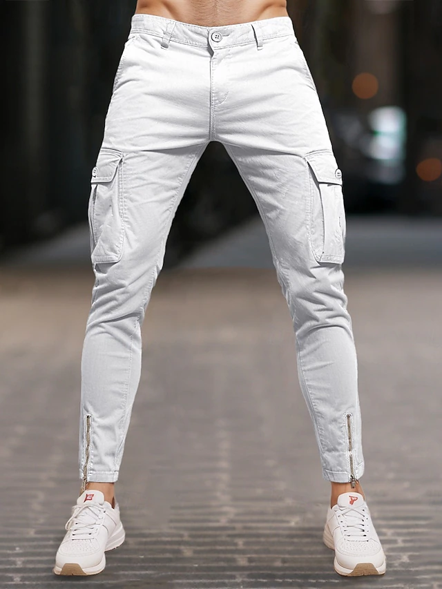 Men's Cargo Pants Trousers Chinos Summer Pants Casual Pants Zipper Plain Comfort Breathable Full Length Casual Daily Holiday Fashion Basic Black White Micro-elastic 10