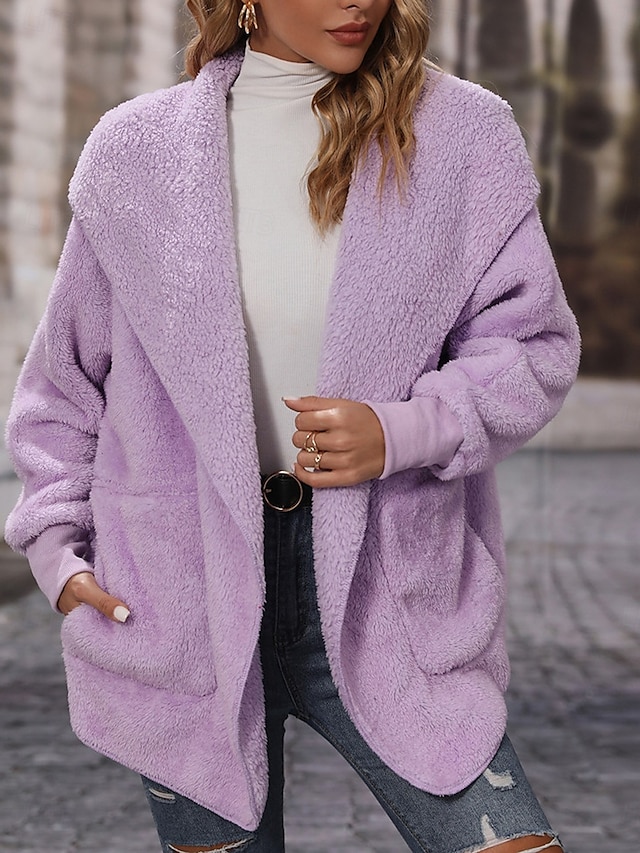  Damen Fleecejacke Teddy-Mantel Hoodie Jacke warm halten Atmungsaktiv Tasche Innenfutter aus Fleece Brautkleider schlicht Glatt Urlaub Strasse Freizeitskleidung Ausgehen Öffnung vorne Kapuzenpullover