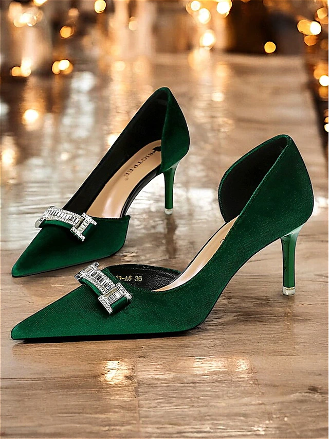 Women's Elegant Pink Velvet High Heels with Crystal Buckle, Perfect for Wedding and Formal Events 11