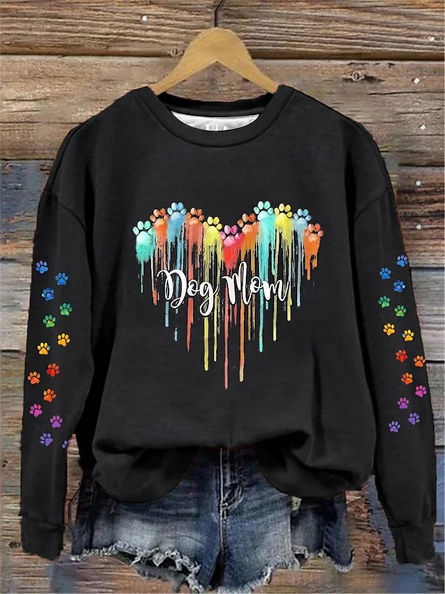  Women's Pullover Heart Rainbow Dailywear Print Casual Round Neck Long Sleeve Micro-elastic Winter Spring &  Fall Comfrt Breathable Soft Fabric
