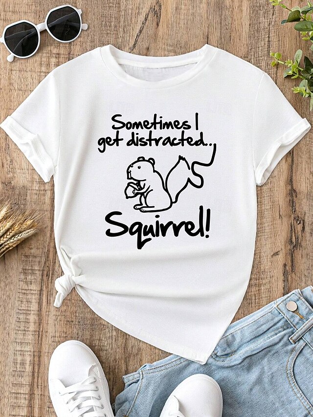  Femme T shirt Animal Lettre Moderne Décontractées Manche Courte Col Ras du Cou Hauts réguliers du quotidien Imprimer Noir Blanche Gris foncé Eté Bite Me