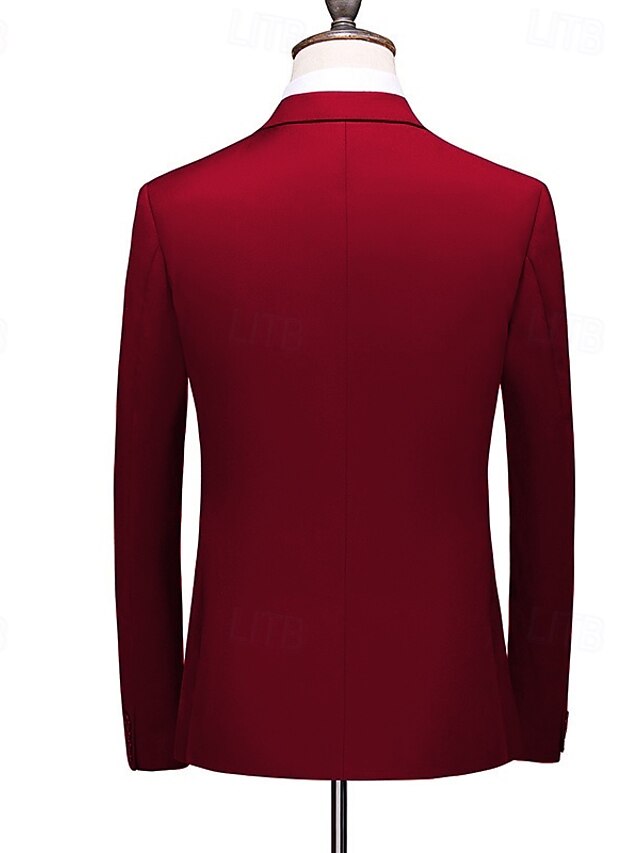 Red Men's Wedding Christmas Party Evening Suits Solid Colored 3 Piece