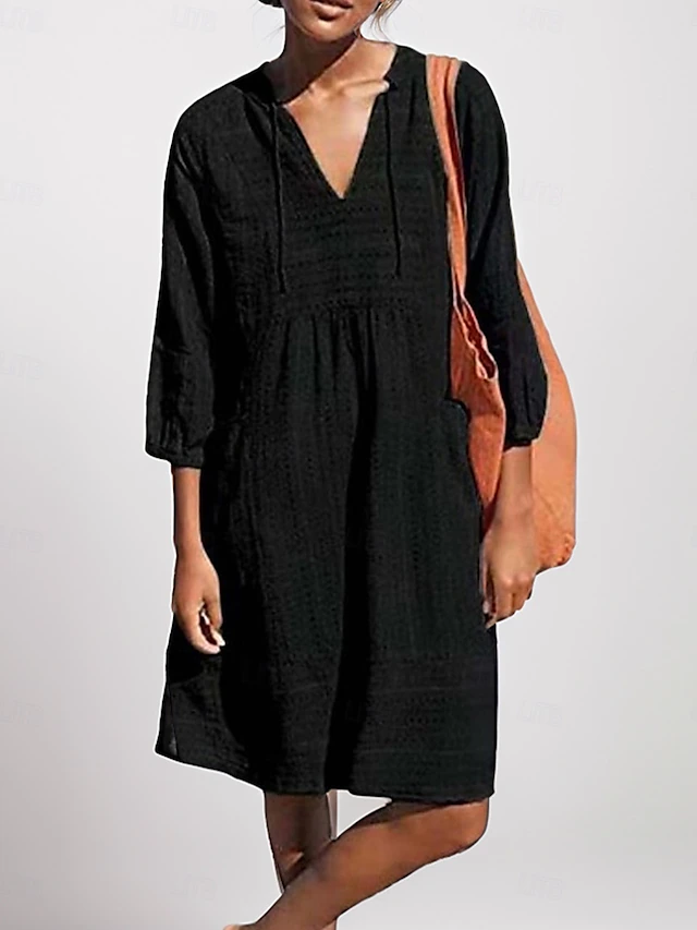 Women's Black Blue Green Summer Spring Midi Dress Cotton Linen Dresses Cotton Summer Dress Casual Vacation Daily Loose Fit Plain V Neck 7