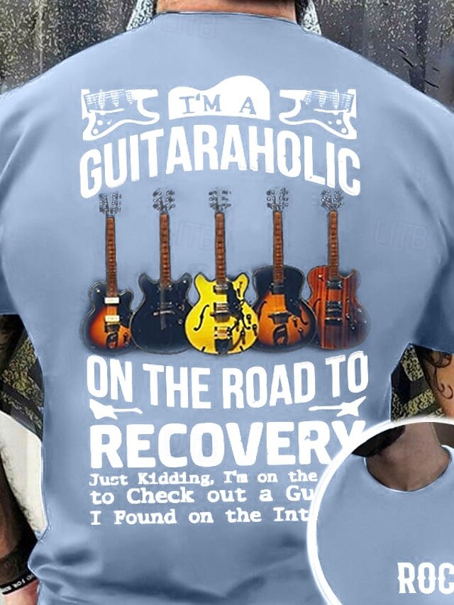  musikfestival Herr Grafiska tryck Guitarr Musikinstrument Hobby T-shirt Grafiska utslagsplatser Bomull Kort ärm Grafisk Skjorta Svart Marinblå Grön Bekväm t-shirt Semester Gata Modedesignerkläder