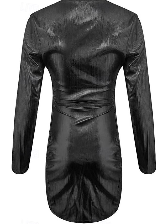 Women's Mini Dress Black Dress Cocktail Dress Formal Dress Plain Dress Casual Street Date Regular Fit Plain Long Sleeve V Neck Silver Black Red Spring Fall 7