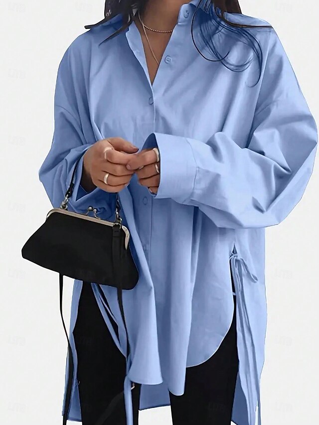 Women's Blouse Work Stylish Modern Long Sleeve Black Spring Fall 14