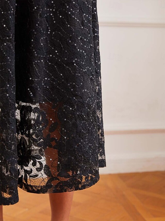 Black V-Neck Dress with Gold Button Sleeve Detail