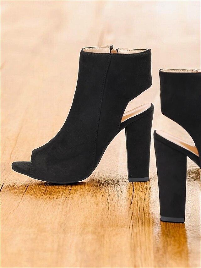 Women's Boots Daily Booties Ankle Boots Block Heel Pointed Toe Fashion Suede Zipper Black 7