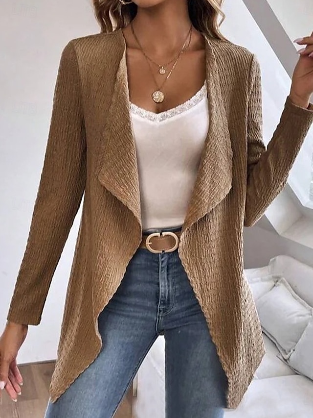  Damen Jacke Alltagskleidung Rüsche Feste Farbe Windundurchlässig Vintage Regular Fit Oberbekleidung Langarm Frühling Schwarz S