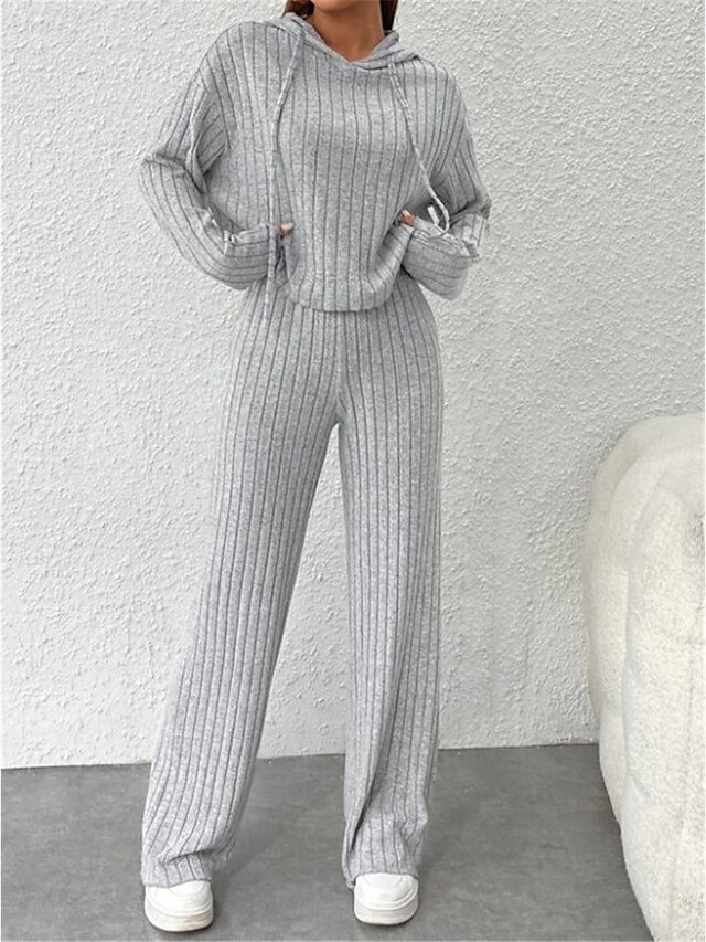 Women's Loungewear Sets Pure Color Fashion Basic Street Going out Airport Knit Breathable Hoodie Long Sleeve Hoodie Pant Fall Home Outfits4