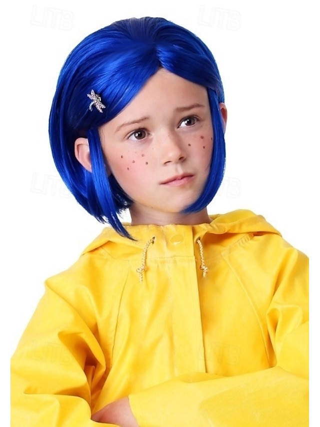  Coraline Blå Kostyme Parykk Jenter Halloween Cosplay Fest Parykker