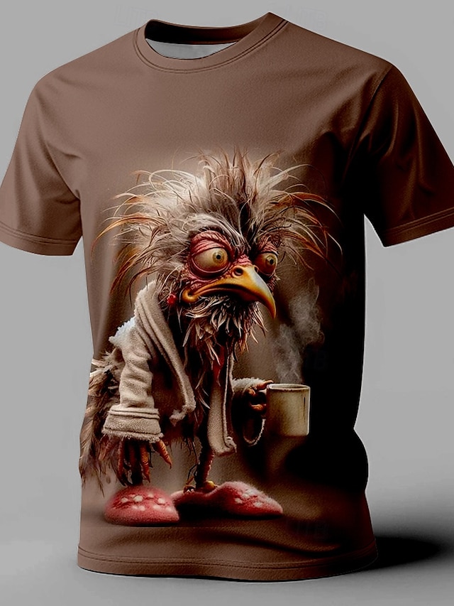  Men's Rooster Funny T shirt Short Sleeve T shirt 3D Print Crew Neck Shirt Retro Vintage Casual Street Style Sports Outdoor Holiday Going out Dark Brown Dark Green Green Spring & Summer Clothing