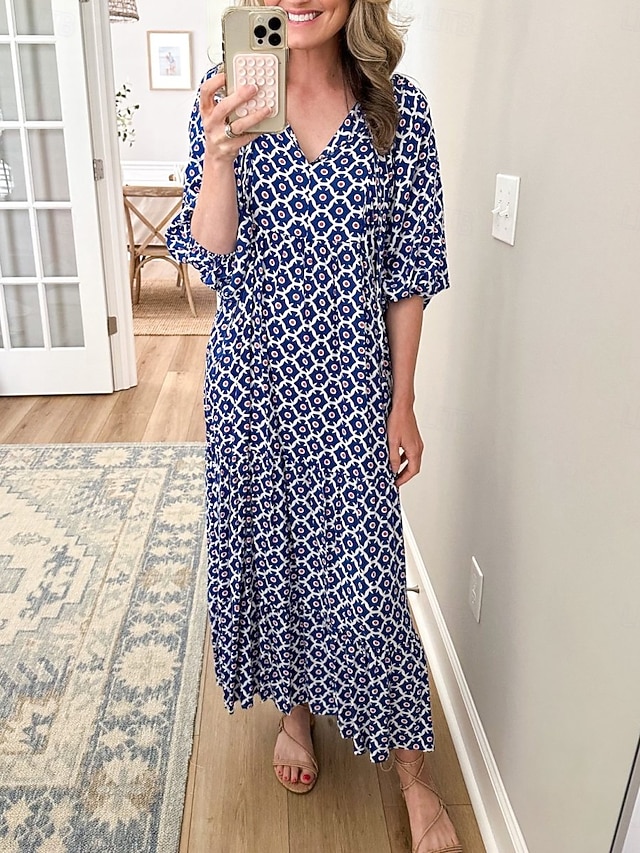 Women's V-Neck 3/4 Sleeve Summer Dress | Maxi main image 1