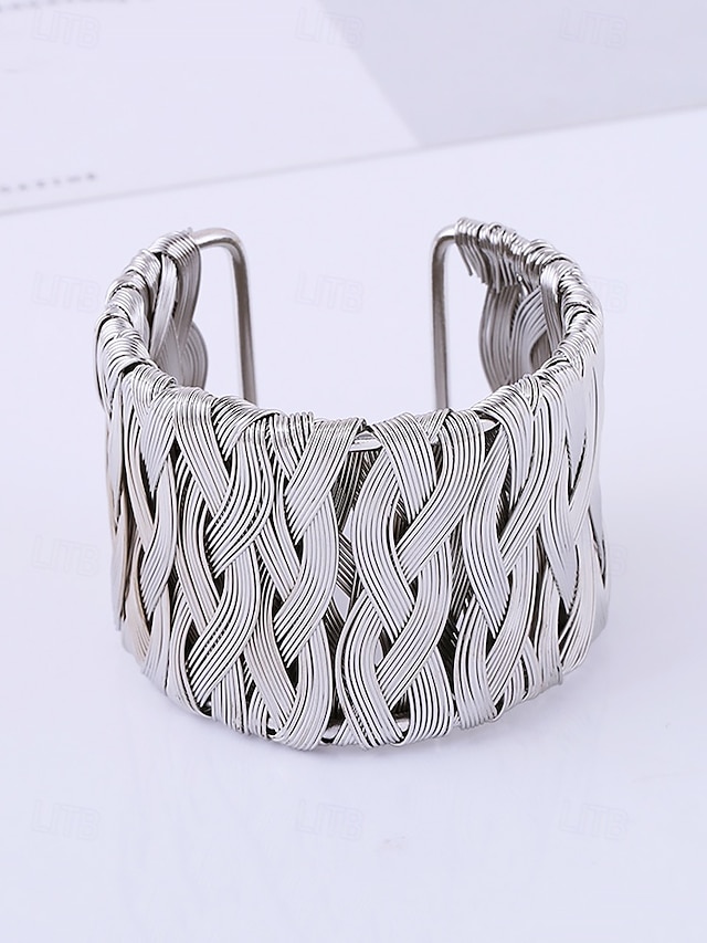  Bracelet manchette tissé en alliage d'or élégant pour femme - bijoux tendance pour fêtes et occasions spéciales