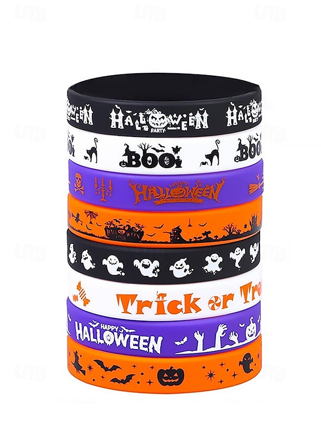  Pulseras de silicona con temática de Halloween: colores y diseños variados para fiestas de truco o trato, eventos y regalos