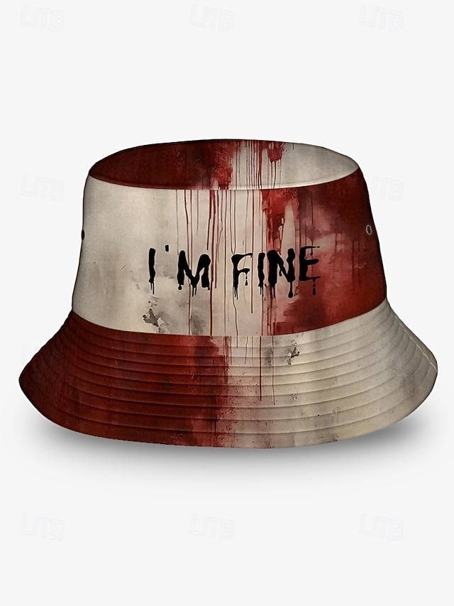  Halloween Horror Bucket Hat with Bloody 'I'm Fine' Graphic – Unisex Creepy Costume Accessory