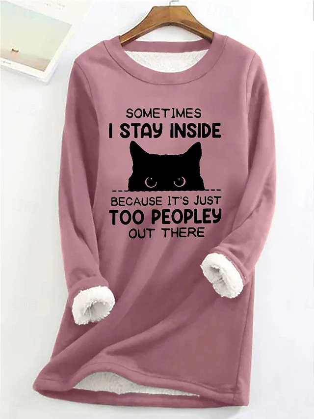 Women's Sweatshirt Pullover Fleece Lined Cat Letter Street Casual Teddy Fuzzy Comfrt Round Neck Long Sleeve Top Micro-elastic Fall & Winter Comfrt Breathable Soft Fabric 6