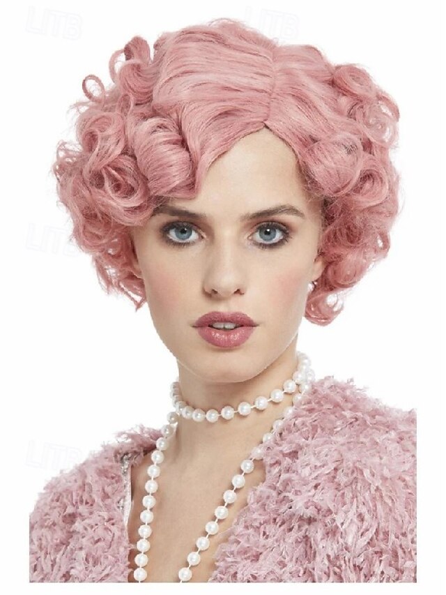  20s Flirty Flapper Wig Pastel Pink Halloween Cosplay Party Wigs