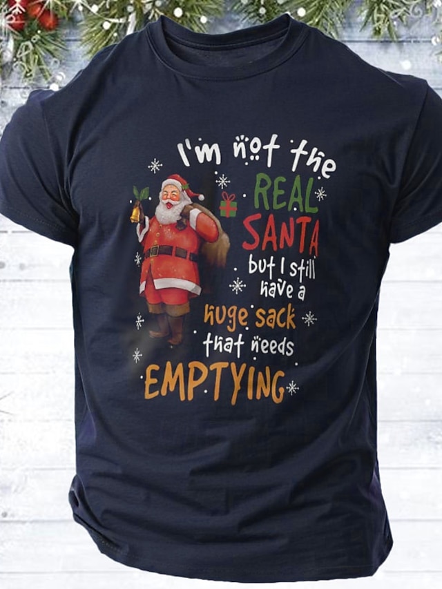 Santa Claus Christmas Letter Printed Black Wine Red T shirt Tee Men's