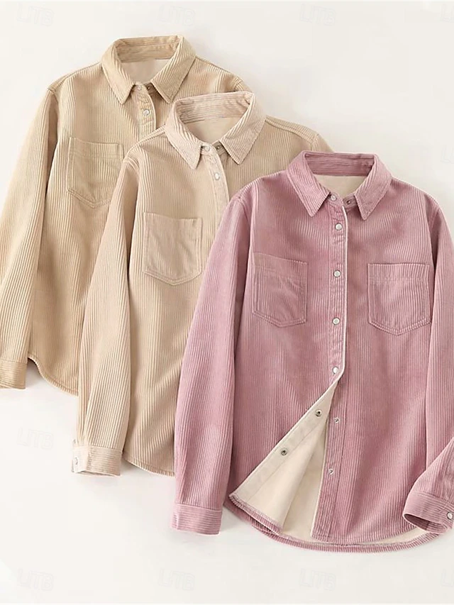 Women's Sherpa Jacket Shacket Warm Breathable Buttons Pocket Print Casual Plaid Vacation Street Daily Wear Going out Single Breasted Regular Turndown Regular Fit Long Sleeve Outerwear Pink Khaki Fall 13