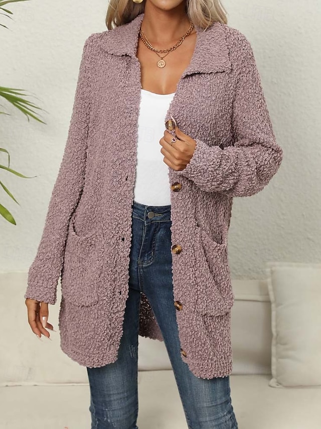  Damen Strickjacke Elegant Modisch Täglich Feste Farbe Öffnung vorne Strick Textur Langarm Lange Oberteile Stricken Arbeit Grün Dunkelviolett Herbst Winter
