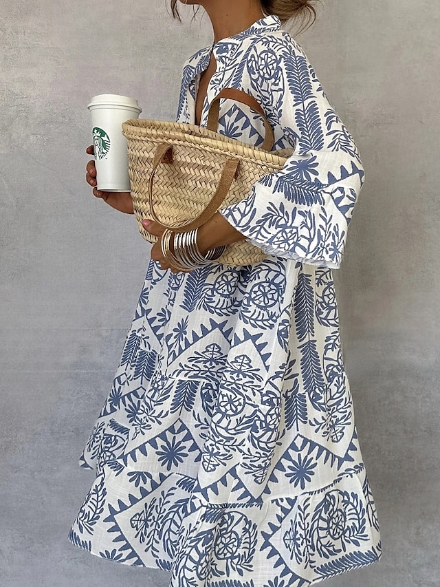  Dámské Maxi šaty Vintage šaty Volnočasové šaty Boho šaty Na běžné nošení Denní Volný Grafika Poloviční rukáv Do V Vodní modrá Khaki Jaro Podzim