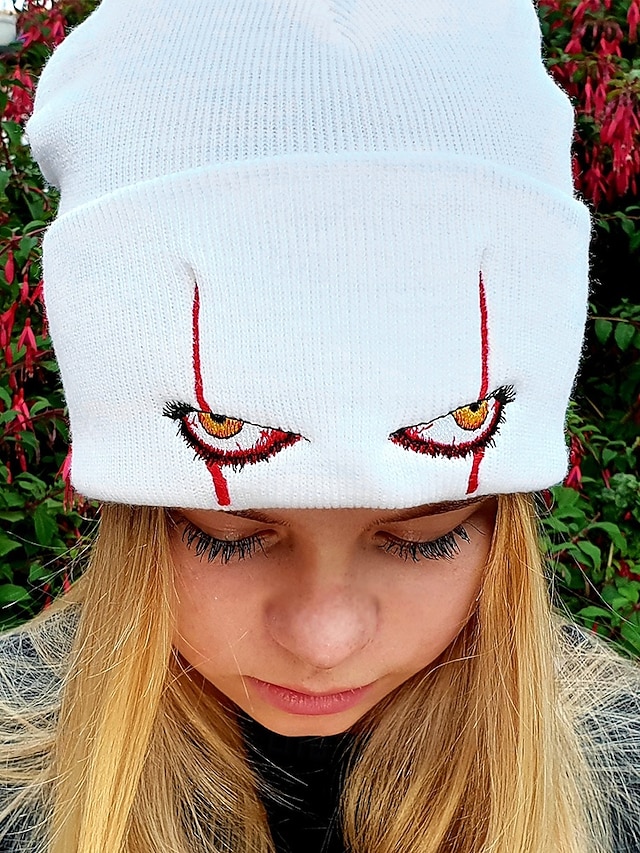  čepice s vyšívaným hororovým okem - strašidelná halloweenská pletená čepice pro cosplay a chladné počasí