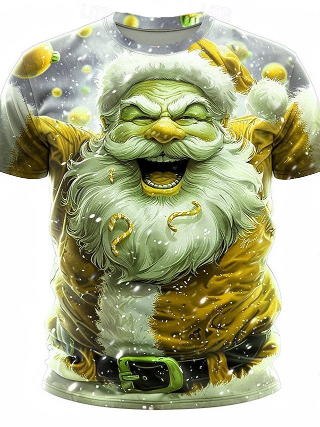  Camisetas navideñas de Papá Noel para hombre, camisetas con estampado 3D de Papá Noel, camisetas deportivas de moda para exteriores, camisetas con estampado 3D, camisetas de manga corta amarillas,
