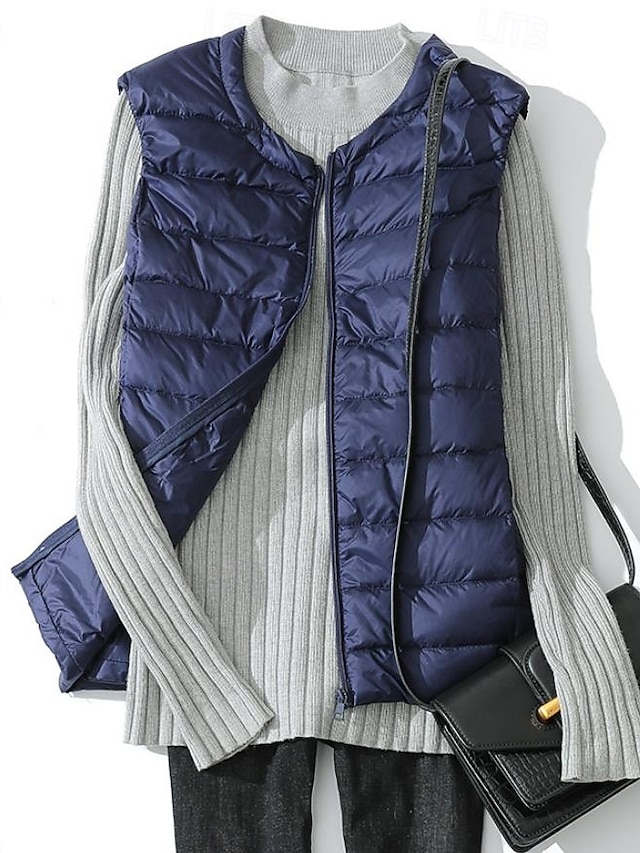  Leichte Daunenweste Damen Kurzer Rundhals Herbst und Winter Neue Schulter Daunenjacke Muts Plus Size