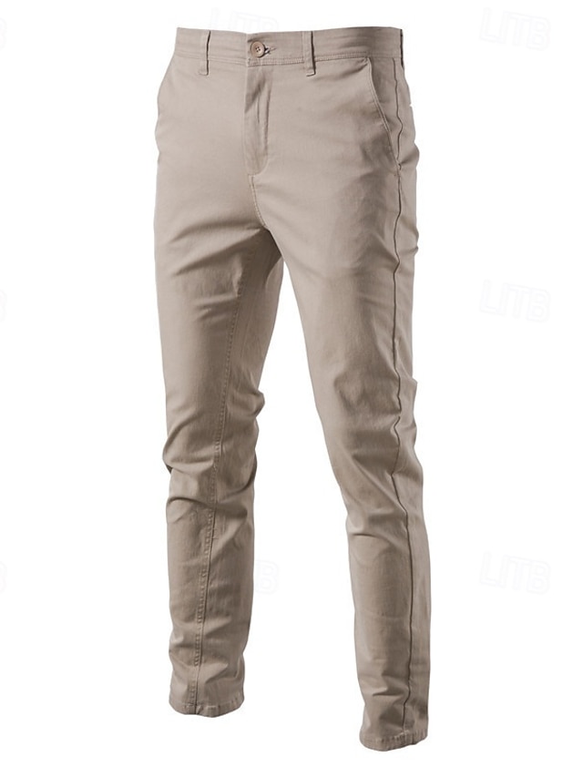  Homens Calças chinês Calça casual Botões Bolsos Tecido Conforto Formal Festa Trabalho Moda Estilo Clássico Exército verde Preto Micro-Elástica