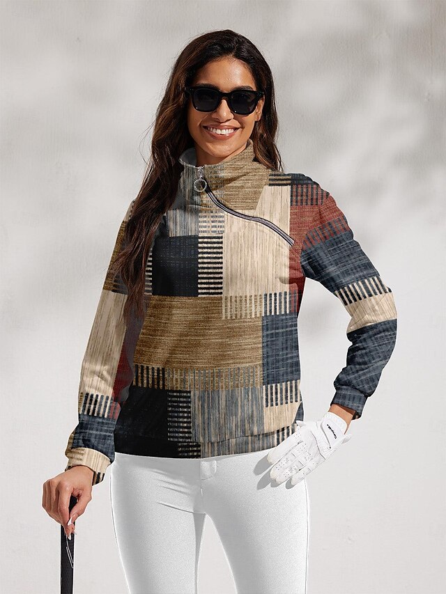  Mulheres Moletom Azul denim Amarelo Fúcsia Manga Longa Térmico / Quente Blusas Outono Inverno Roupas femininas de golfe, roupas, roupas, roupas