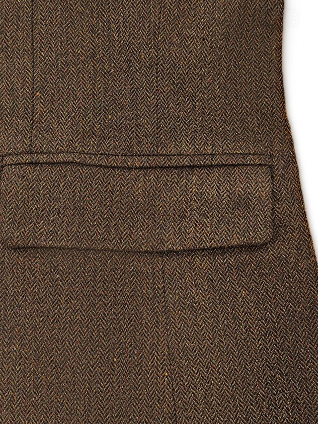 Yiaisafa AnzugWeste Für Herren Zweireihig Tweed Westen Fischgrätmuster Wollen Vintage Herringbone Retro Hochzeit Jagd(Blau Marine,S