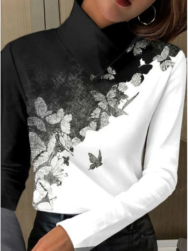 Women's Tunic T Shirt Daily Bishop Sleeve Long Sleeve Regular Tops Vacation Going out Black White Dark Gray Fall Winter 6