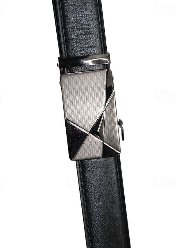  Cinturón de hebilla automática negra para hombre, cinturón informal