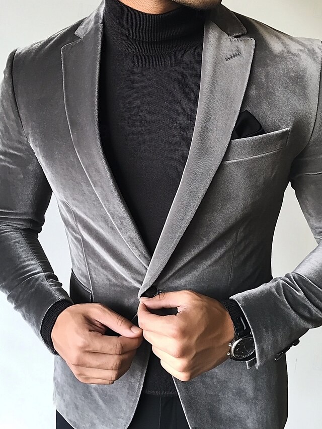Grey Men's Velvet Fashion Casual Blazer Jacket Solid Colored Blazer