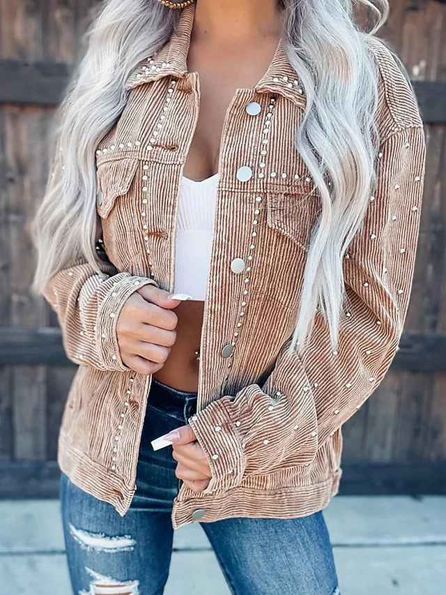 Women's Casual Jacket Dailywear Button Solid Color Comfortable Stylish Regular Fit Outerwear Long Sleeve Fall Black S 6