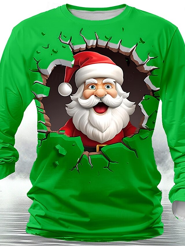 Christmas Men's Santa Claus T shirt Long Sleeve T shirt 3D Print Crew ...