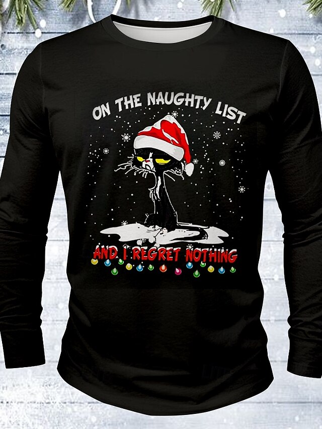 Cat Christmas Hat Vacation Designer Men's 3D Print T shirt Tee Street