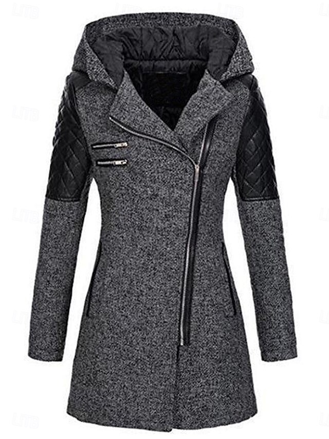  Women's Coat Trench Coat Street Daily Wear Vacation Fall Winter Long Coat Regular Fit Warm Breathable Stylish Casual Street Style Jacket Long Sleeve Plain with Pockets Black Wine Blue