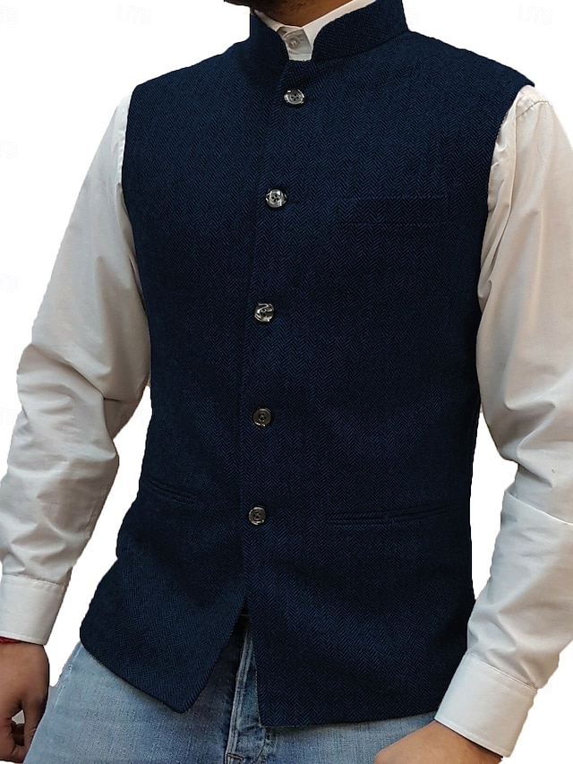  Voor heren Casual Vest Effen Kleur Getailleerd Enkele knopen met vijf knopen Zilver Zwart Donker Marine 2023